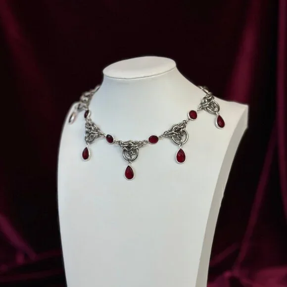 Cranium Couture genuine garnet, stainless steel necklace - Picture 3 of 3